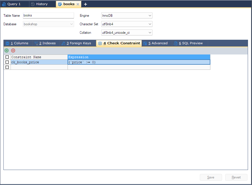 The table designer, Check Constraint tab