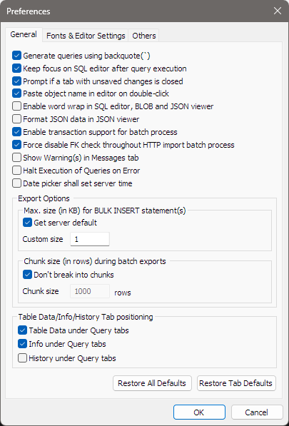 Preferences, General page